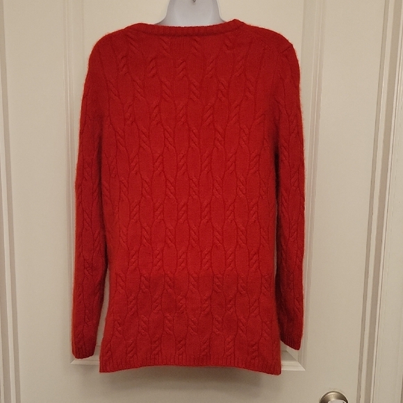 Precious Fibers Cashmere Sweater Red Cable Knit Stretchy Side Slits Medium - Picture 5 of 9